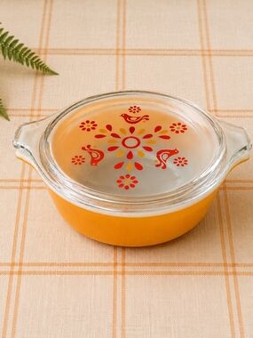 Vintage Pyrex Friendship Covered Casserole Dish w Lid Birds & Flowers